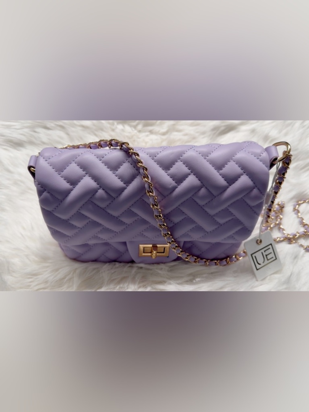 Urban Expressions Lavender Quilted Shoulder Bag with Gold Chain